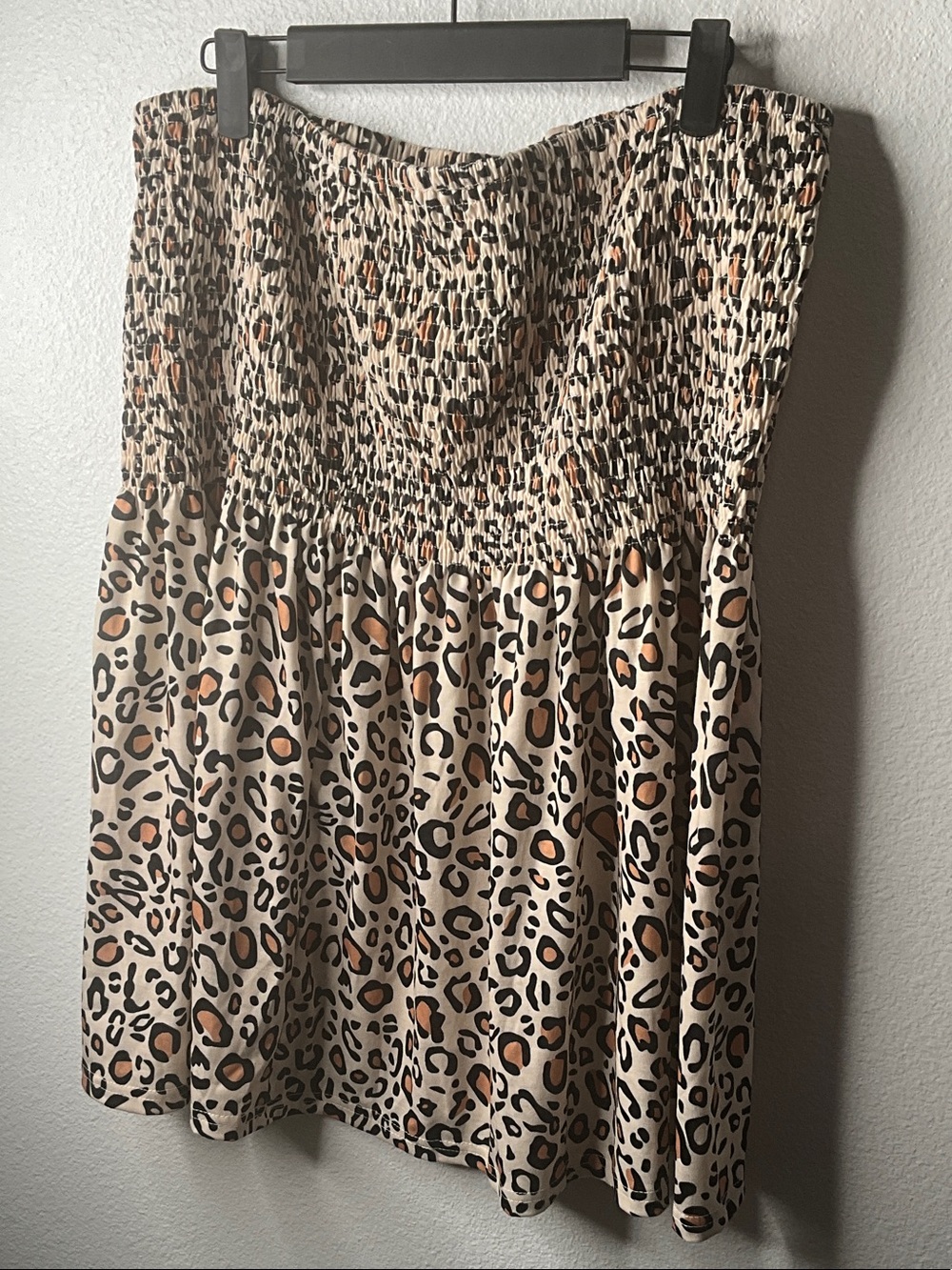 Leopard Print Smocked Tube Skirt - Beige/Tan